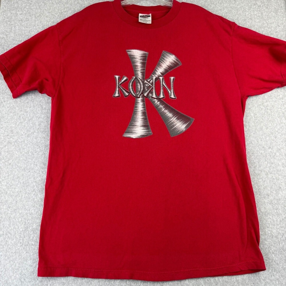 Vintage 1998 Korn Follow the Leader Tour T Shirt XL Tultex Red Nu Metal Grunge